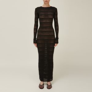 Dress Wet Striped Sheer in Black