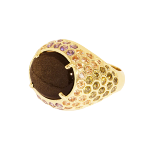 Ring Tortue in Obsidienne Dorée